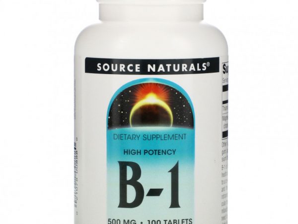 Source Naturals, B-1, высокая эффективность, 500 мг, 100 таблеток