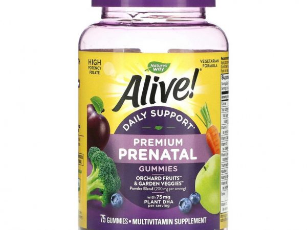 Nature's Way, Alive! Daily Support Premium Prenatal, витамины для беременных, клубника и лимон, 75 жевательных таблеток