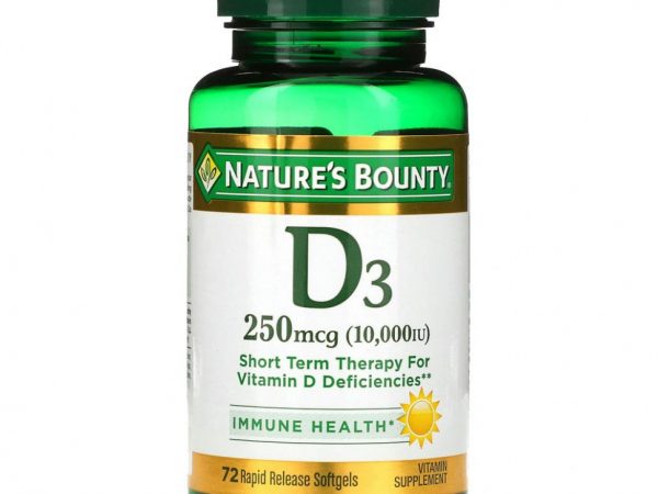 Nature's Bounty, D3, 250 мкг (10000 МЕ), 72 мягких капсул быстрого действия