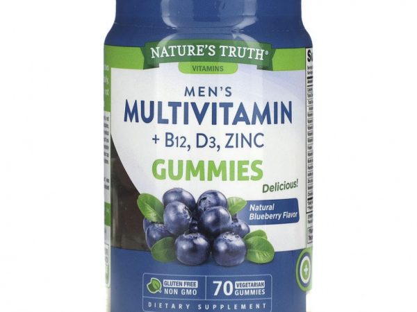 Nature's Truth, Мультивитамины для мужчин, витамины B12, D3, цинк, натуральная голубика, 70 вегетарианских жевательных таблеток