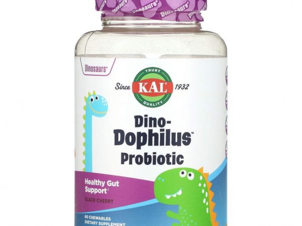 KAL, Dinosaurs, Dino-Dophilus, пробиотики со вкусом черешни, 60 жевательных таблеток