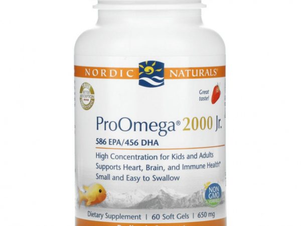 Nordic Naturals, Детская добавка ProOmega 2000, со вкусом клубники, 650 мг, 60 мягких желатиновых капсул