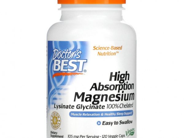 Doctor's Best, легкоусвояемый магний, на 100% в хелатной форме, лизинат и глицинат, 52.5 мг, 120 вегетарианских капсул