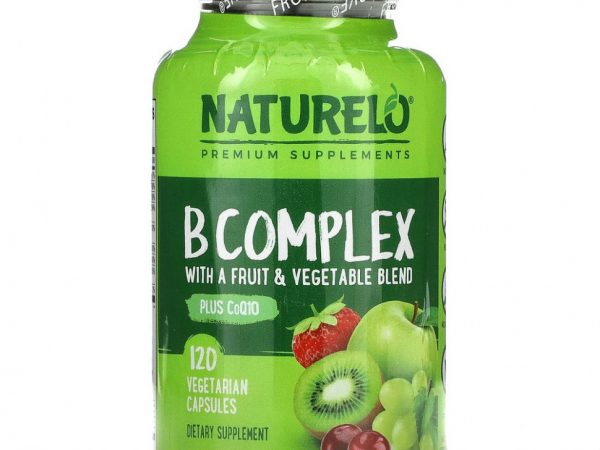 NATURELO, комплекс витаминов группы B со смесью фруктов и овощей, с коэнзимом Q10, 120 вегетарианских капсул