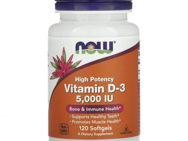 NOW Foods, витамин D3, 125 мкг (5000 МЕ), 120 капсул