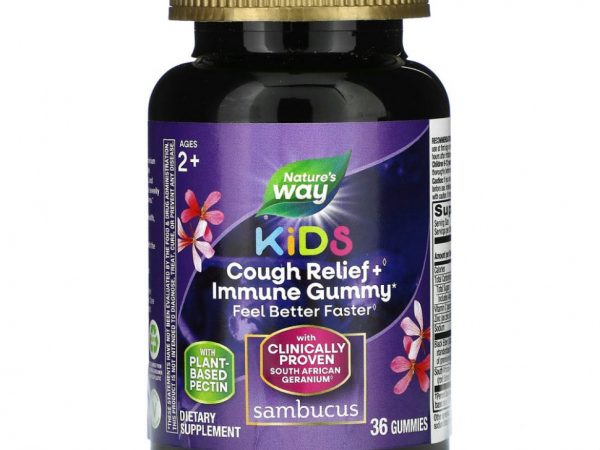 Nature's Way, Sambucus Relief, поддержка иммунитета, для детей от 2 лет, бузина и южноафриканская герань, 36 жевательных таблеток