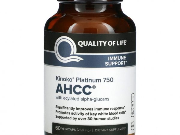 Quality of Life Labs, Kinoko Platinum AHCC, иммунная поддержка, 750 мг, 60 растительных капсул