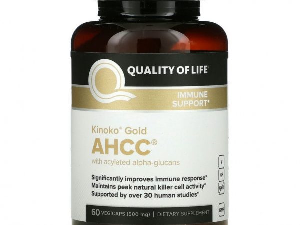 Quality of Life Labs, Kinoko Gold AHCC с ацилированными альфа-глюканами, 60 растительных капсул