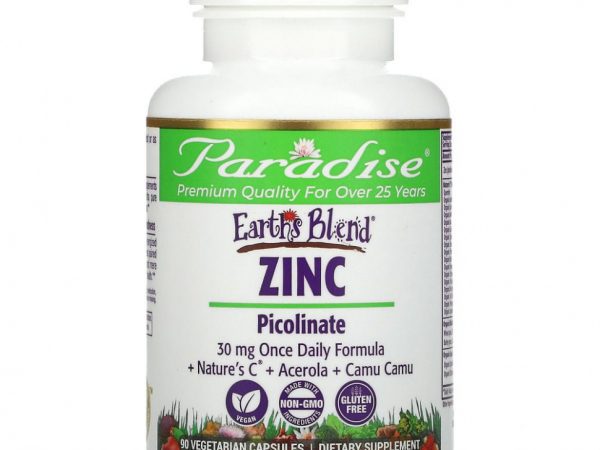 Paradise Herbs, Earth's Blend, цинк, пиколинат, 90 вегетарианских капсул