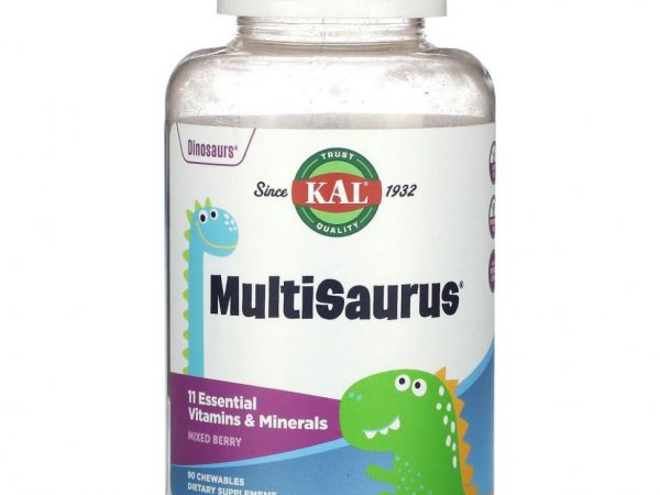 KAL, Dinosaurs, MultiSaurus, витамины и минералы, со вкусом ягодного ассорти, 90 жевательных таблеток