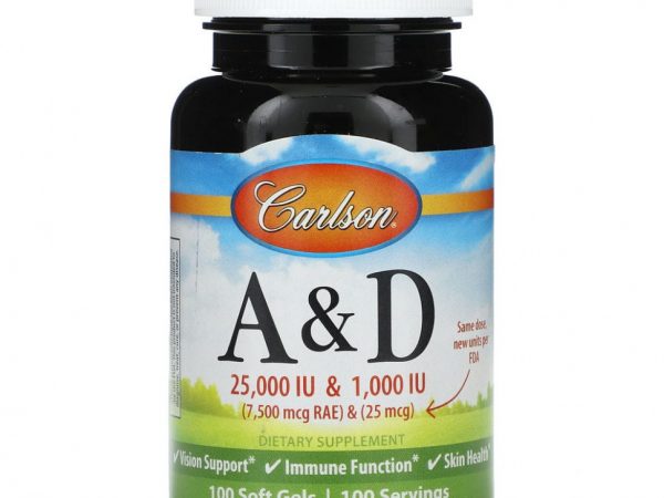 Carlson, Витамины A и D, 100 мягких таблеток