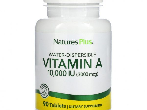 NaturesPlus, водно-диспергируемый витамин А, 10 000 МЕ (3 000 мкг), 90 таблеток
