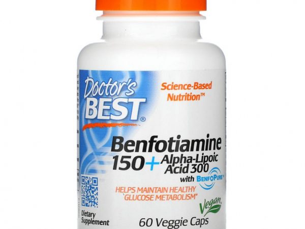 Doctor's Best, бенфотиамин 150 и альфа-липоевая кислота 300, 60 вегетарианских капсул