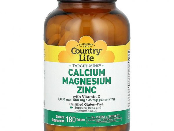 Country Life, Target-Mins, Calcium Magnesium Zinc with Vitamin D, 180 Tablets