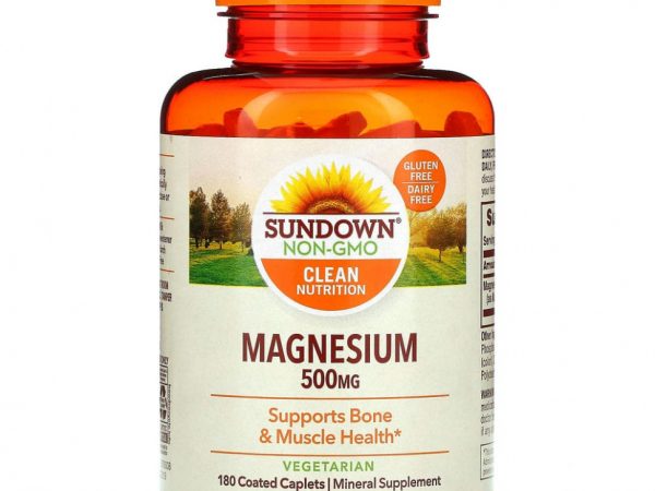 Sundown Naturals, Магний, 500 мг, 180 капсуловидных таблеток в оболочке