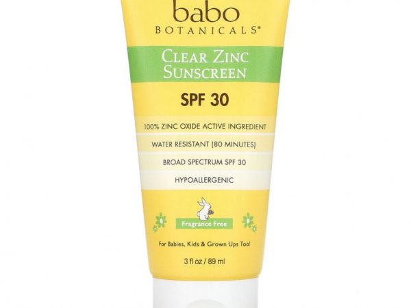 Babo Botanicals, Солнцезащитное средство с прозрачным цинком, для чувствительной кожи, SPF 30, без отдушек, 89 мл (3 жидк. Унции)