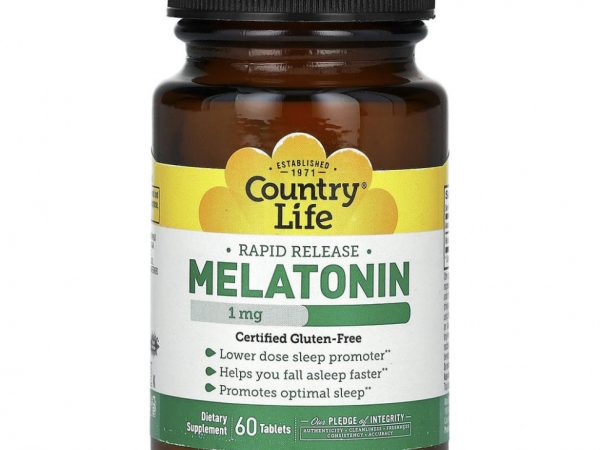 Country Life, Мелатонин, быстрое высвобождение, 1 мг, 60 таблеток