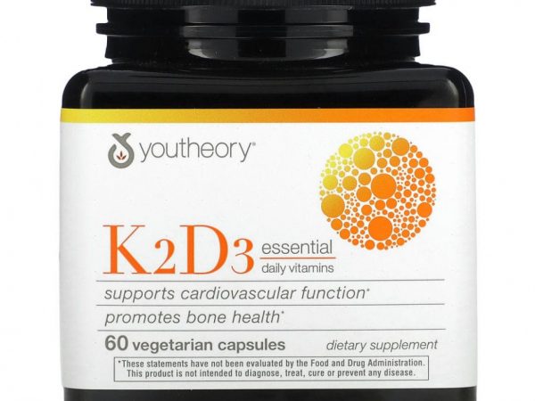 Youtheory, K2D3 незаменимые ежедневные витамины, 60 вегетарианских капсул