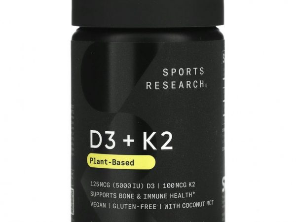 Sports Research, витамины D3+K2, на растительной основе, 60 растительных капсул