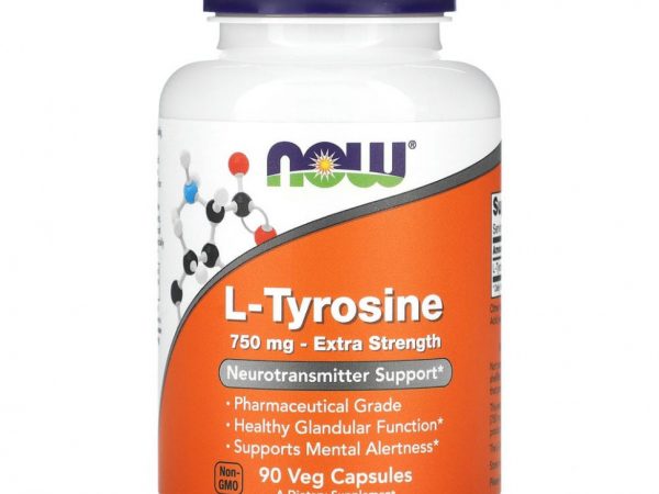 NOW Foods, L-тирозин, с повышенной силой действия, 750 мг, 90 растительных капсул