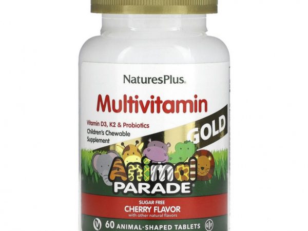 NaturesPlus, Source of Life, Animal Parade Gold, жевательные мультивитамины с микроэлементами для детей, со вкусом вишни, 60 таблеток в форме животных