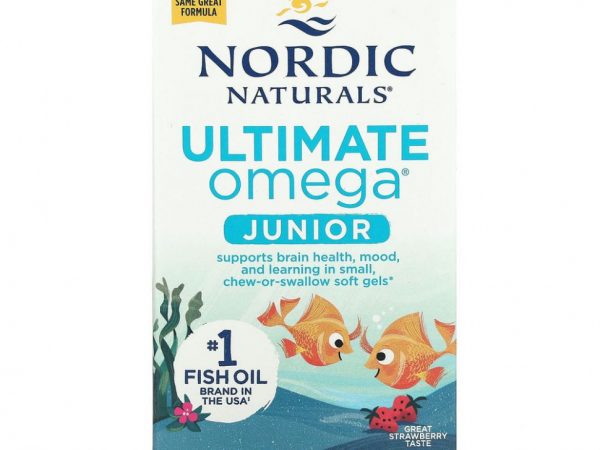Nordic Naturals, Ultimate Omega Junior, для детей от 6 до 12 лет, со вкусом клубники, 340 мг, 90 мини-капсул