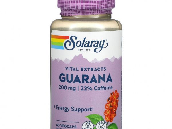 Solaray, Экстракт семян гуараны, 200 мг, 60 растительных капсул