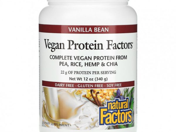 Natural Factors, Факторы веганских протеинов, ваниль, 12 унций (340 г)