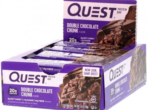Quest Nutrition, QuestBar, Protein Bar, Double Chocolate Chunk, 12 Bars, 2.12 oz (60 g) Each