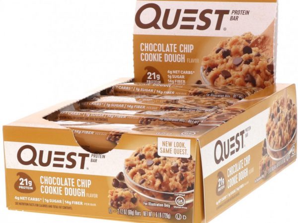 Quest Nutrition, Протеиновый батончик, шоколадная крошка, песочное тесто, 12 штук, 2,12 унц. (60 г) каждый