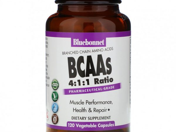 Bluebonnet Nutrition, BCAA в соотношении 4: 1: 1, 120 растительных капсул