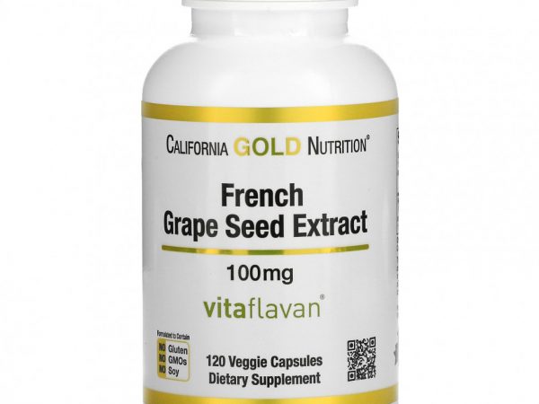California Gold Nutrition, VitaFlavan, экстракт косточек французского винограда, полифенольный антиоксидант, 100 мг, 120 растительных капсул