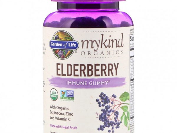 Garden of Life, MyKind Organics, бузина, жевательные веганские конфеты для поддержки иммунной системы, 120 шт.