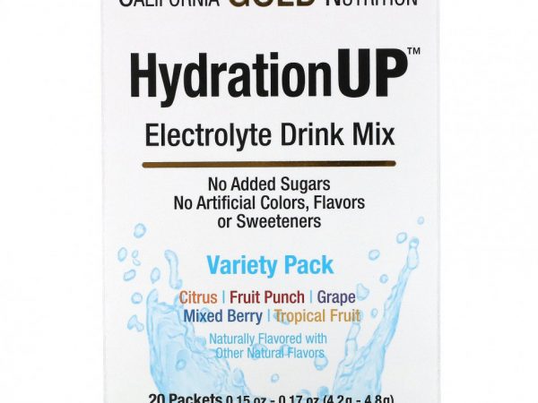 California Gold Nutrition, HydrationUP, смесь для приготовления электролитического напитка, ассорти, 20 пакетиков, 4,2 г в каждом