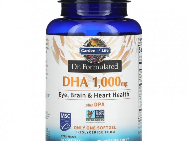 Garden of Life, Dr. Formulated, ДГК и ДПК, с цитрусовым вкусом, 1000 мг, 30 капсул
