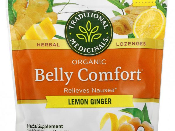 Traditional Medicinals, Organic Belly Comfort, лимон и имбирь, 30 леденцов в индивидуальной упаковке