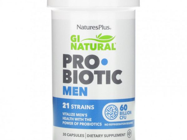 NaturesPlus, GI Natural, пробиотик для мужчин, 60 млрд КОЕ, 30 капсул