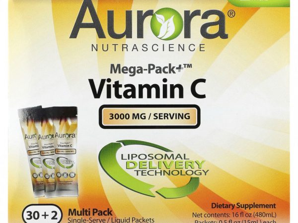 Aurora Nutrascience, Mega-Pack + витамин C, 3000 мг, 32 упаковки по 15 мл (0,5 жидк. Унции)