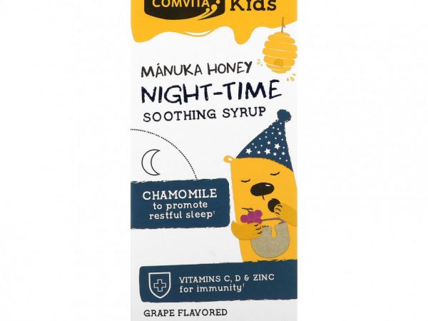 Comvita, Kids, успокаивающий сироп для приема перед сном с медом манука, со вкусом апельсина, 118 мл (4 жидк. унции)