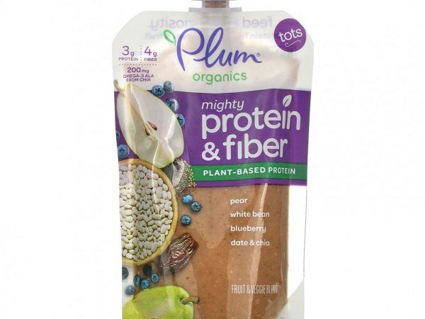 Plum Organics, Mighty Protein & Fiber, Tots, груша, белая фасоль, голубика, финик и чиа, 113 г (4 унции)