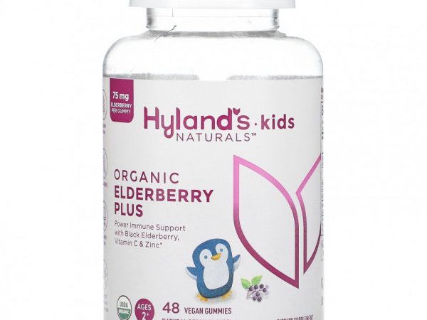 Hyland's, Kids Naturals, органическая бузина плюс, натуральные ягоды, для детей от 2 лет, 48 веганских жевательных таблеток