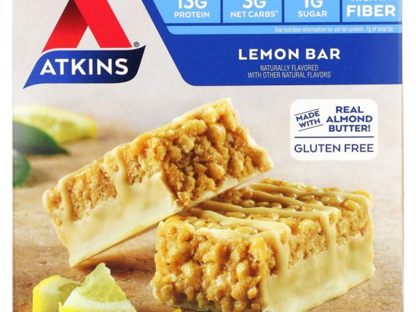 Atkins, Лимонный батончик, 5 батончиков, весом 40 г (1,41 унции) каждый