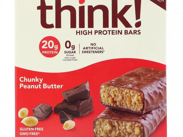 Think !, Высокопротеиновые батончики, кусочки арахисовой пасты, 5 батончиков, 60 г (2,1 унции) каждый
