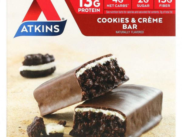 Atkins, протеиновый батончик для перекуса, печенье и сливки, 5 штук по 50 г (1,76 унции)