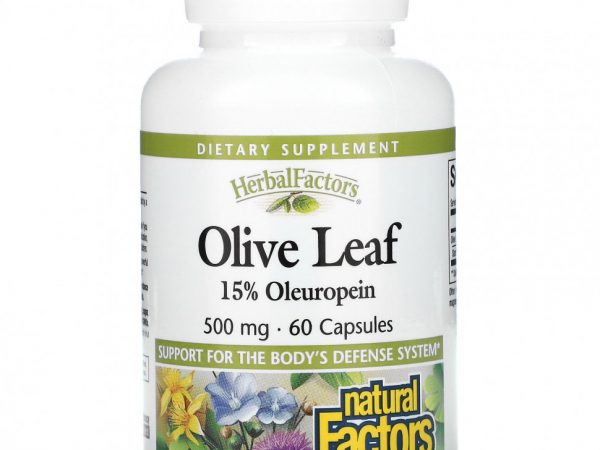 Natural Factors, Herbal Factors, листья оливкового дерева, 500 мг, 60 капсул