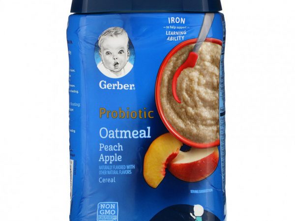Gerber, пробиотические овсяные хлопья, персик и яблоко, 227 г (8 унций)