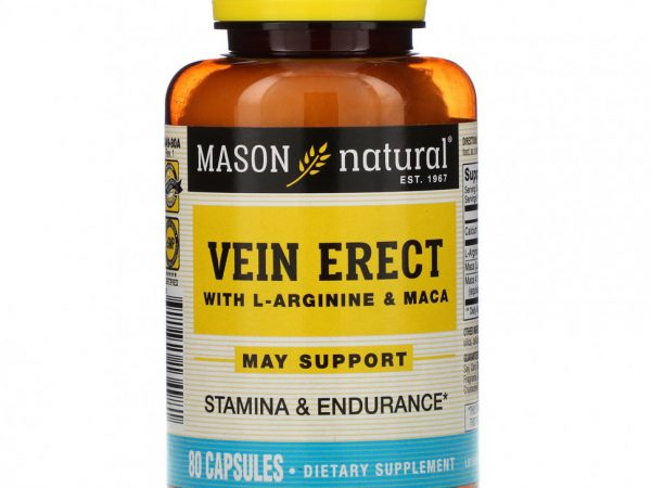 Mason Natural, Vein Erect, с L-аргинином и мака, 80 капсул