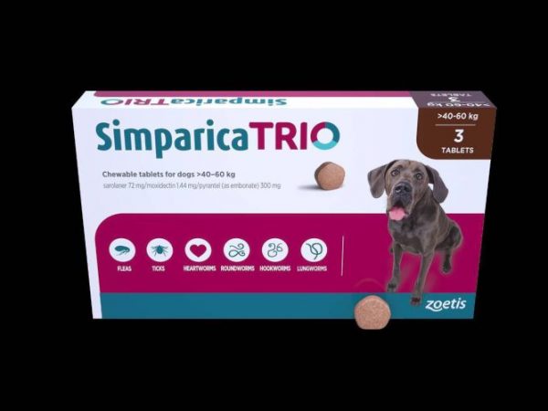 Упаковка 10х3 таблеток Simparica Trio-средство от клещей и паразитов симпарика для собак весом от 40 до 60 кг