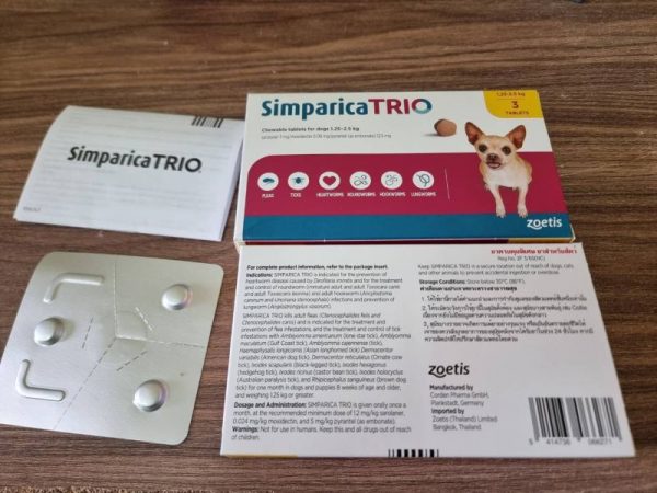 Simparica Trio-средство от клещей и паразитов симпарика для собак весом от 1,3 до 2,5 кг