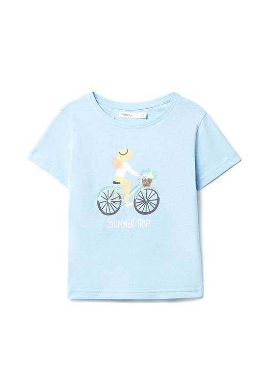 SFERA KIDS Girl Toddler T-Shirt Short Sleeves Bike Printed Light Blue